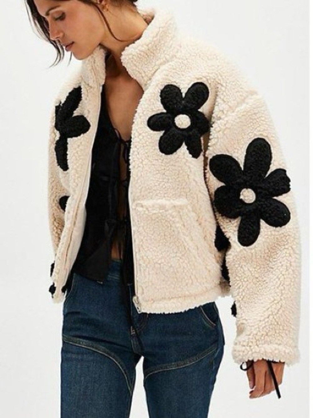 BLANKNYC Wild At Heart Floral Piled Fleece Jacket